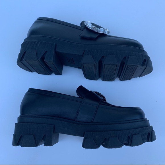 Alohas Black Trailblazer Crystal Clear White Silver Chunky Leather Loafers 37 - Picture 7 of 16